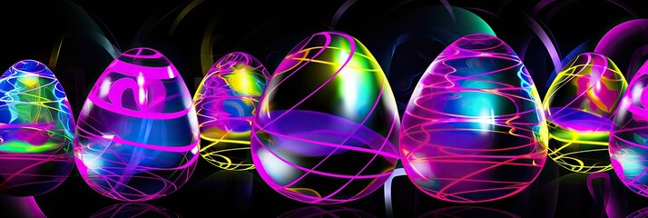 Aufkleber - Vibrant Array of Neon Easter Eggs on a Dark Background