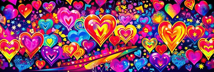 Poster - Abstract hearts led lighting on black background