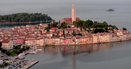 Canvas Print - Drone time lapse video of the historic Croatian coastal town of Rovinj during sunrise