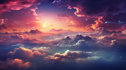 Wall Mural - Bright, colorful clouds and a ray of sun between them