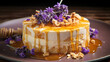 Lavender Honeycomb Bliss Cheesecake - A delicate lavender-flavored cheesecake with bits of crunchy honeycomb candy, offering a floral taste and an interesting texture contrast.
