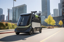 Solar-powered Urban Delivery Vehicle, Highlighting Sustainable Logistics In The Dynamic Urban Landscape.