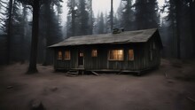 Abandoned House In The Woods A Haunted Forest With A Hidden Cabin In The Woods. The Cabin Is Old And Dilapidated And Has A Sinister Look