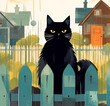 schwarze Katze im impressionistischen Kunststil - witzig und abstrakt