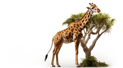 Canvas Print -  a giraffe standing next to a tree with it's head on the top of it's head.  generative ai