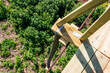 Flimsy suspension bridge support made from a tree trunk