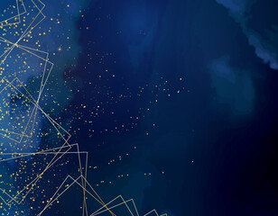 Wall Mural - magic night dark blue sky with sparkling stars. gold glitter powder splash vector background. golden