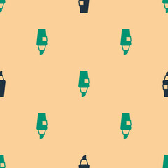 Poster - Green and black Marker pen icon isolated seamless pattern on beige background. Vector