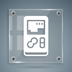 Poster - White Portable video game console icon isolated on grey background. Handheld console gaming. Square glass panels. Vector