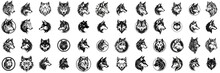Black Wolf Illustration. Set Wolf Silhouette. Minimalist And Flat Logo. Isolated Vector Image, Head Wolf Logo Vector, Animal Theme, Wildlife Logo.