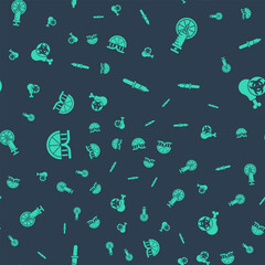 Poster - Set Pipette, Genetically modified orange, and Gmo research chicken on seamless pattern. Vector