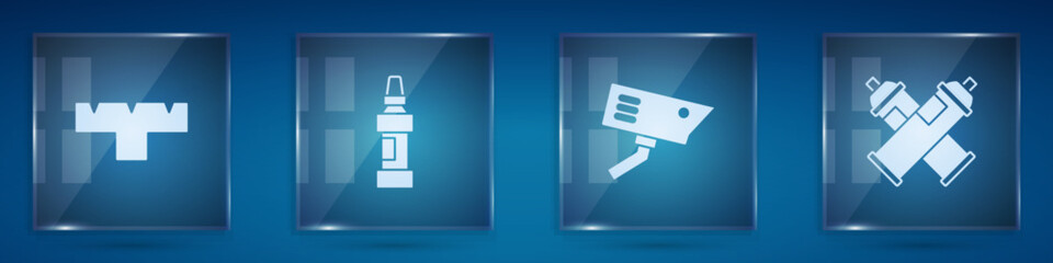 Poster - Set Marker pen attachment, , Security camera and Paint spray can. Square glass panels. Vector