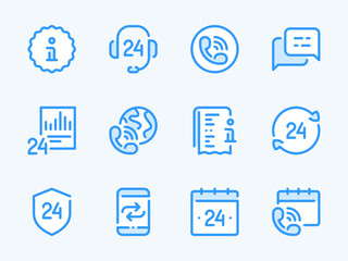 Fototapete - Customer Support Service and Helpline vector line icons. Phone Assistance and Consulting outline icon set. Chat, Help, Information Report, International Call, Question and more.