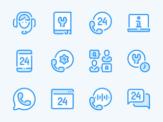 Poster - customer support service and helpline vector line icons. assistance and consulting outline icon set.
