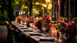 Wedding outdoor dinner table elegant setting with flowers rustic fete party outside select long banquet dining tablescape