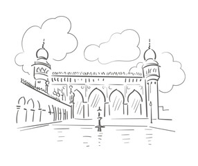 Wall Mural - Makkah Masjid Mecca Masjid Hyderabad Telangana India religion institution vector sketch city illustration line art sketch simple