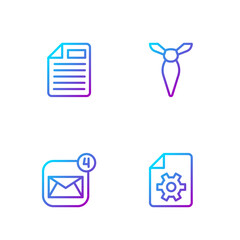 Poster - Set line Document settings, Envelope, File document and Tie. Gradient color icons. Vector