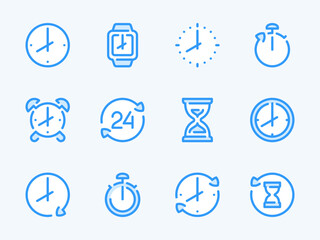 Poster - time and clock vector line icons. watch and hour outline icon set. countdown, timer, 24 hours, deadl
