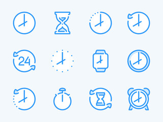 Poster - Time and Clock vector line icons. Watch and Hour outline icon set. Countdown, Timer, 24 Hours, Deadline, Time management and more.