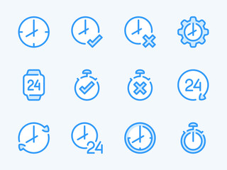 Poster - time and clock vector line icons. watch and hour outline icon set. countdown, timer, 24 hours, deadl