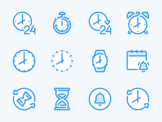 Poster - time and clock vector line icons. watch and hour outline icon set. countdown, timer, 24 hours, deadl