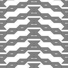 Wall Mural - Seamless surface pattern design with white parallelograms, triangles and trapezoids. Polygons abstract wallpaper. Ethnic embroidery ornament. Zigzag stripes. Jagged geometrical figures. Digital paper.