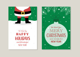 Wall Mural - decorative christmas greeting cards with smiley santa claus. vector illustration