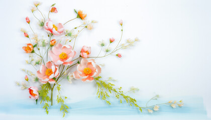 Poster - Delicate pastel floral composition on white background. Watercolor bouquet of flower.