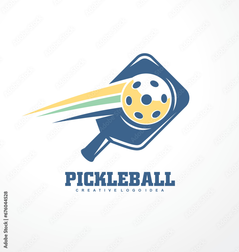 Pickleball logo design idea with racket and ball. Creative sports symbol for pickleball club. Vector illustration.