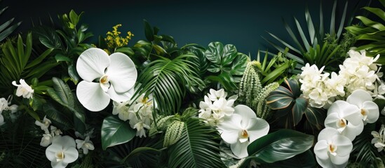 In a white floral garden with a green background the tropical plant with vibrant green leaves symbolizes the natural growth and beauty of nature whilst also reminding us of the value and imp