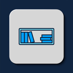 Poster - Filled outline Shelf with books icon isolated on blue background. Shelves sign. Vector