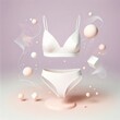 Minimalist and modern  bra illustration with 3D floating elements in pastel tones, embodying tranquility and balance.