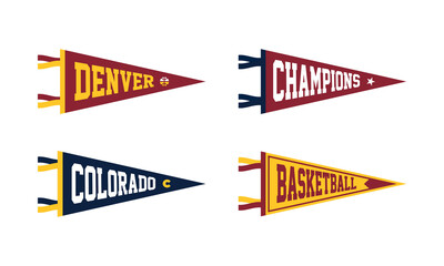 Wall Mural - Denver, Colorado basketball Pennant Flags Set. Vector basketball flag Icons. University USA Sport flag, isolated