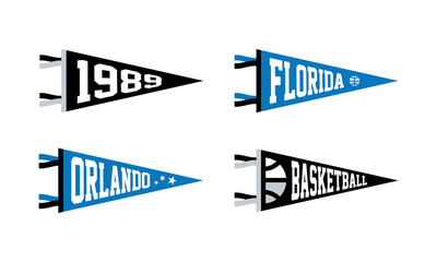 Wall Mural - Orlando, Florida basketball Pennant Flags Set. Vector basketball flag Icons. University USA Sport flag, isolated
