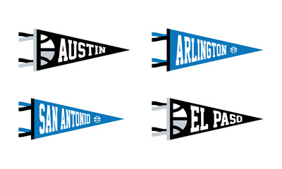 Wall Mural - Austin, Arlington, San Antonio, El Paso basketball Pennant Flags Set. Vector basketball flag Icons. University USA Sport flag, isolated