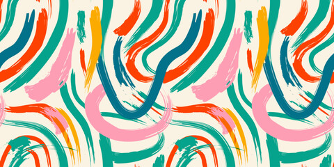 Wall Mural - colorful abstract brush stroke painting seamless pattern illustration. modern paint line background 