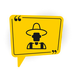 Wall Mural - Black Farmer in the hat icon isolated on white background. Yellow speech bubble symbol. Vector