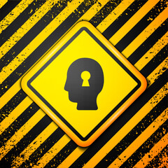 Poster - Black Solution to the problem in psychology icon isolated on yellow background. Key. Therapy for mental health. Warning sign. Vector