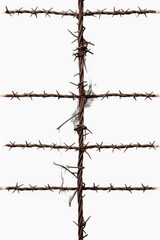 Sticker - A detailed close-up of a barbed wire fence. This image can be used to depict security, boundaries, or restrictions.