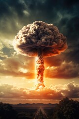 Poster - A large cloud of smoke rising into the sky. Can be used to depict various concepts such as fire, pollution, disaster, or mystery. Suitable for editorial, advertising, or creative projects