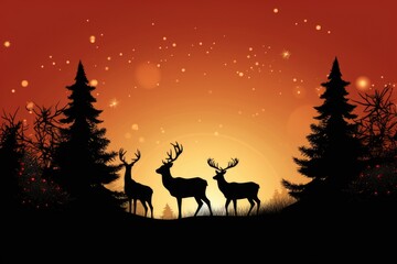 Aufkleber - A group of deer standing together in a forest. This picture can be used to depict wildlife, nature, or animal behavior