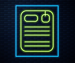 Poster - glowing neon line dossier folder icon isolated on brick wall background. vector