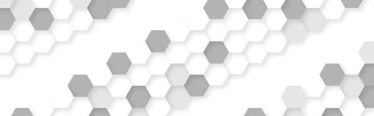 Poster - Abstract white and gray multi-shades hexagonal background. Gray luxurious 3d honeycomb futuristic vector. 3D futuristic abstract honeycomb mosaic white background. geometric mesh cell texture.	
