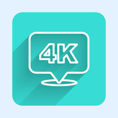 Sticker - White line 4k Ultra HD icon isolated with long shadow background. Green square button. Vector