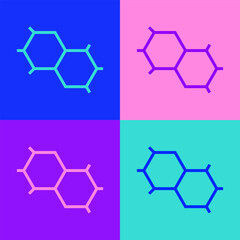 Sticker - Pop art line Chemical formula icon isolated on color background. Abstract hexagon for innovation medicine, health, research and science. Vector