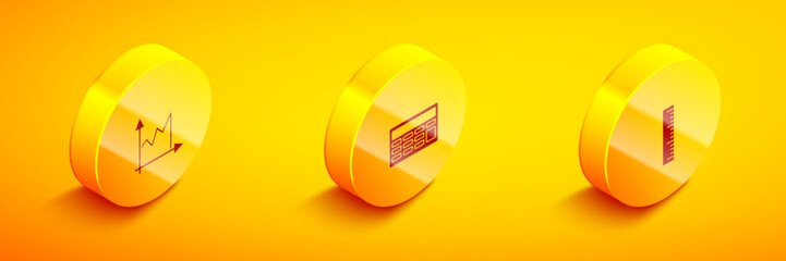 Poster - set isometric graph, schedule, chart, diagram, calculator and ruler icon. vector