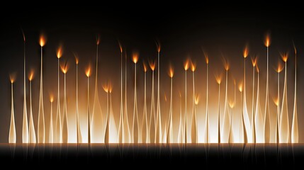 Poster -  a group of sticks that are next to each other in front of a black background with orange and yellow flames.  generative ai