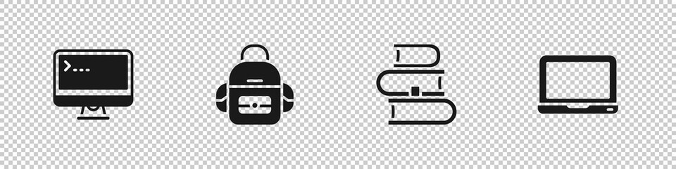 Poster - set computer monitor, school backpack, book and laptop icon. vector