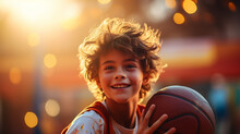 Close Up A Boy Playing With Basketball On Basketball Sports On Court Outdoors At School