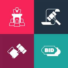 Poster - Set pop art Bid, Auction hammer, and jewelry sale icon. Vector